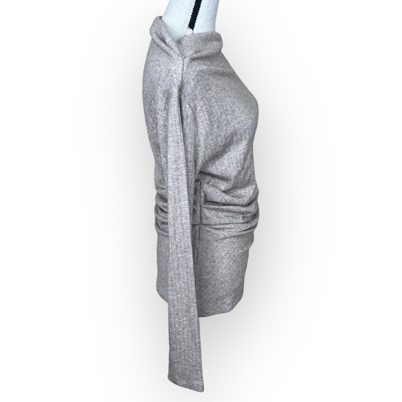 LOFT Womens Size Medium Ribbed Cowl Neck Long Sleeve Ruched Shirt Top Neutral - Picture 6 of 7